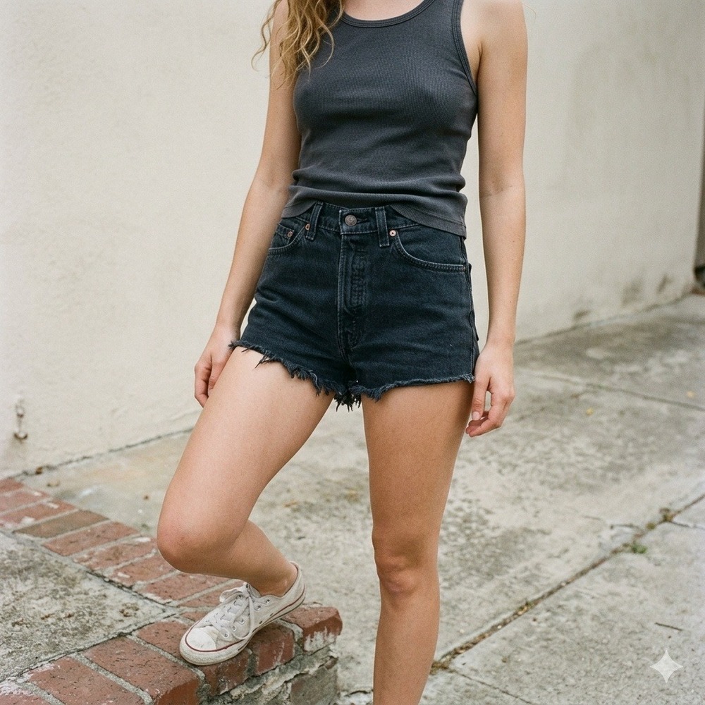 Vintage Levi's Denim Shorts Womens 25 Black High Waisted Cut Off Frayed Grunge
